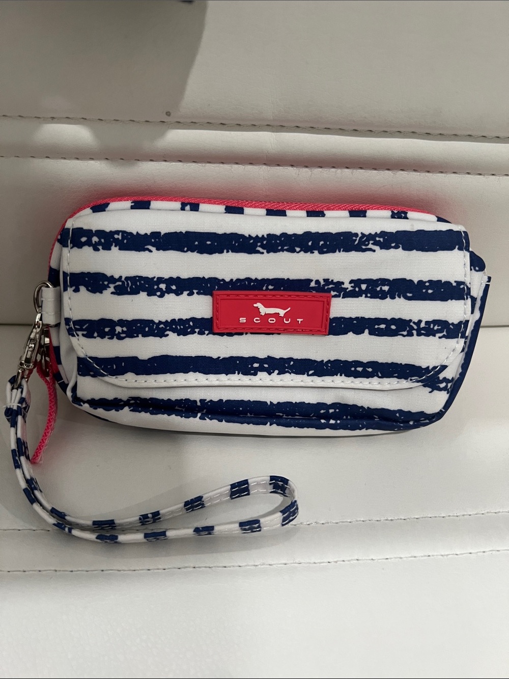 Scout Navy & White Striped Wristlet with Coral Trim NWOT